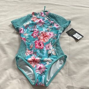 Kids Floral One-Piece‎ Swimsuit with Mesh Sleeves size 4/5